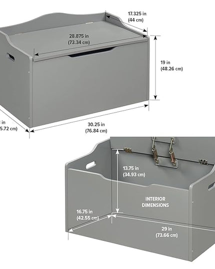 Badger Basket Kid's Wooden Toy Box and Storage Bench Seat with Safety Hinge - Gray - LeafyLoom