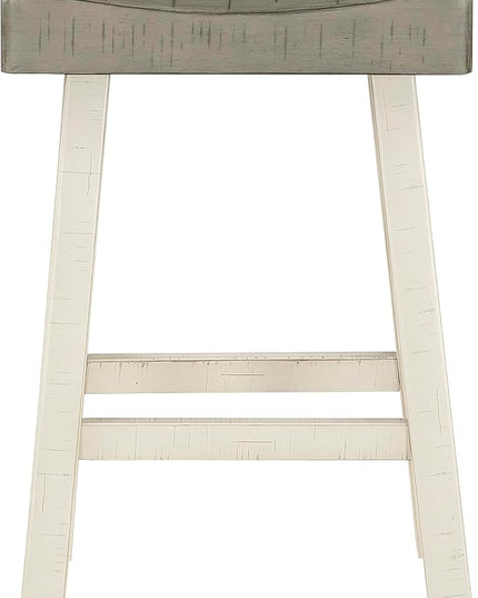Lexicon Saddle Bar Stools Set of 2 Barstools with Footrest, Armless Dining Chairs for Kitchen Island, Breakfast Nook, Living Room, Counter Height, White/Coffee - LeafyLoom