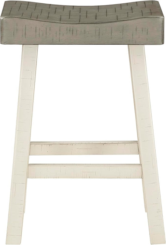 Lexicon Saddle Bar Stools Set of 2 Barstools with Footrest, Armless Dining Chairs for Kitchen Island, Breakfast Nook, Living Room, Counter Height, White/Coffee - LeafyLoom