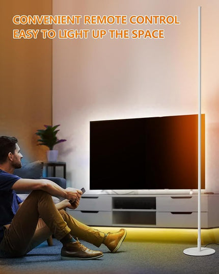 Modern Floor Lamp Led Standing Corner Lamp White Decor Contemporary Metal Floor Lamp for Living Room Bedrooms with Remote & Touch Control - LeafyLoom