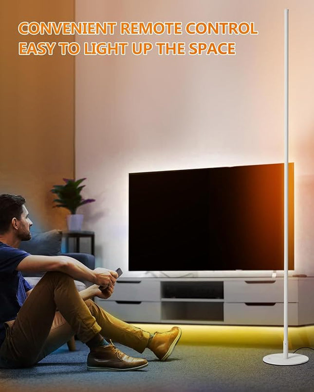 Modern Floor Lamp Led Standing Corner Lamp White Decor Contemporary Metal Floor Lamp for Living Room Bedrooms with Remote & Touch Control - LeafyLoom