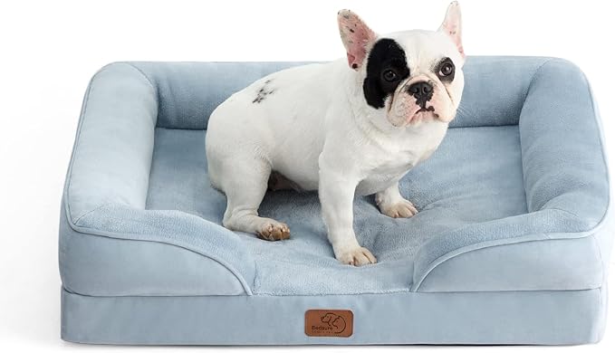 Bedsure Orthopedic Dog Bed for Medium Dogs - Waterproof, Supportive Foam Pet Couch Bed with Removable Washable Cover, Non-Skid Bottom, Light Blue BEDSURE