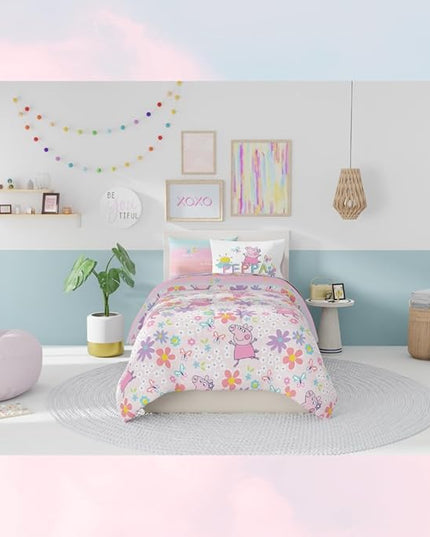 Franco Peppa Pig Kids Bedding Super Soft Comforter and Sheet Set with Sham, 5 Piece Twin Size, (Officially Licensed Product) - LeafyLoom