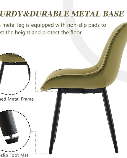 YOUNIKE Dining Chairs set of 2 with High Back Mid Century Modern Kitchen & Dining Room Chairs Faux Leather Upholstered sillas de comedor Comfortable Padded Accent Chair with Metal Legs Avocado Green - LeafyLoom
