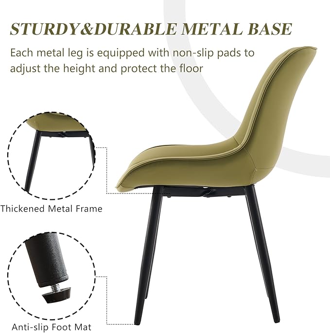 YOUNIKE Dining Chairs set of 2 with High Back Mid Century Modern Kitchen & Dining Room Chairs Faux Leather Upholstered sillas de comedor Comfortable Padded Accent Chair with Metal Legs Avocado Green - LeafyLoom