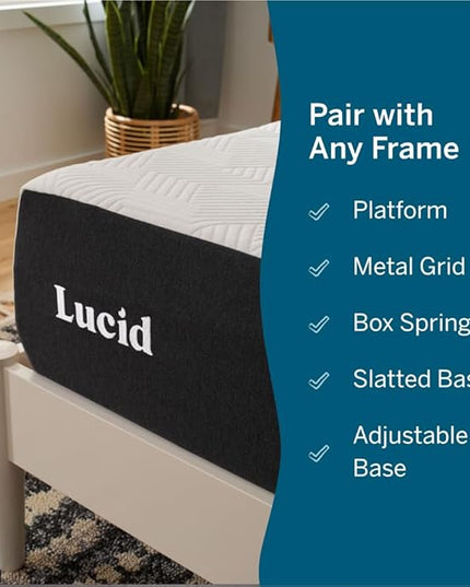 LUCID 10 Inch Memory Foam Mattress - Plush Feel - Infused with Bamboo Charcoal and Gel - Bed in a Box - Temperature Regulating - Pressure Relief - Breathable - Full Size - LeafyLoom