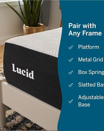 LUCID 10 Inch Memory Foam Mattress - Plush Feel - Infused with Bamboo Charcoal and Gel - Bed in a Box - Temperature Regulating - Pressure Relief - Breathable - California King Size - LeafyLoom