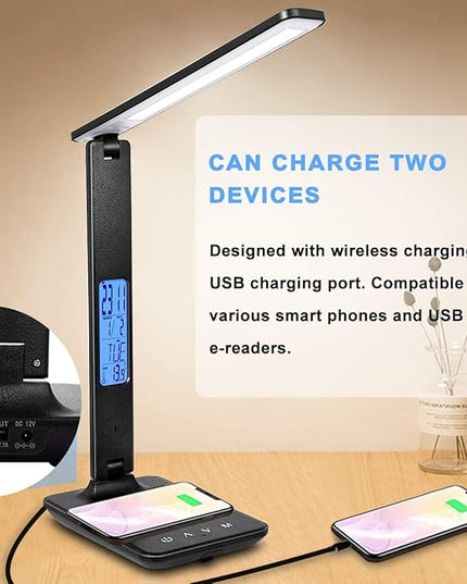 LED Desk Lamp, Dimmable Eye-Protecting Table Lamps with Night Light, USB Charging Port, 4 Color Temperature Modes, 5 Brightness Levels, 1H Timer, Touch Control for Home Office Bedroom (Black) - LeafyLoom