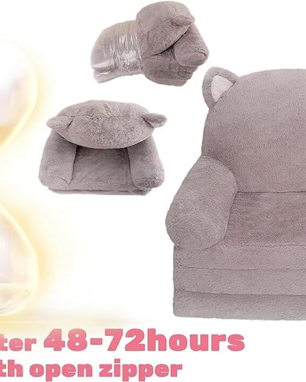 Kids Couch Fold Out Soft Toddler Chairs,Toddler Armrest Chair Bed for Play,Gift for 0-3 Years,Grey Kitty - LeafyLoom
