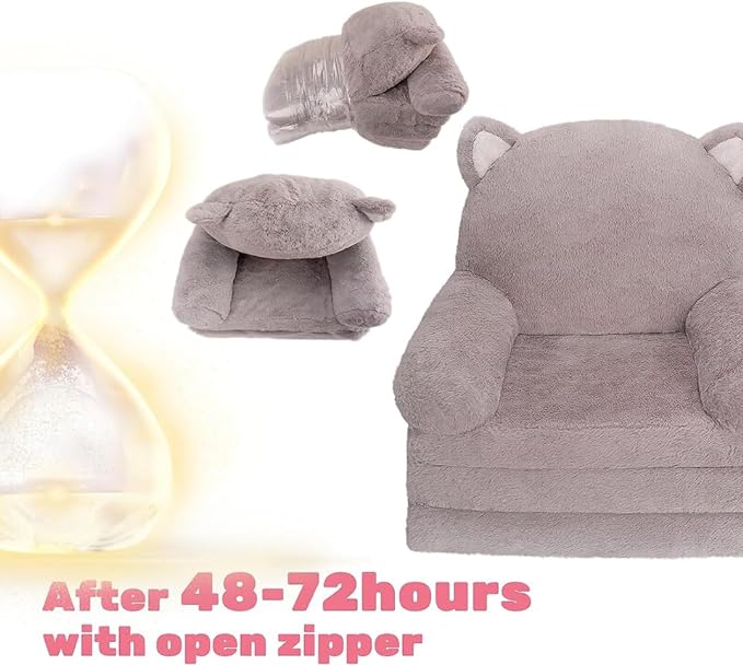 Kids Couch Fold Out Soft Toddler Chairs,Toddler Armrest Chair Bed for Play,Gift for 0-3 Years,Grey Kitty - LeafyLoom