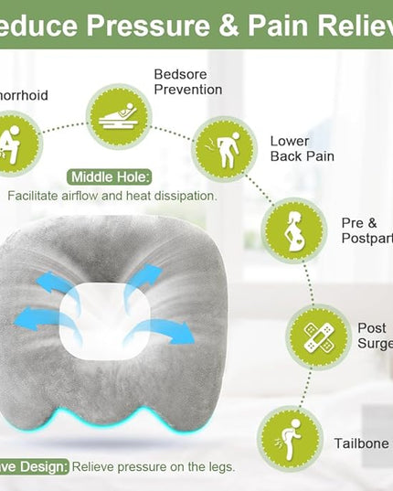 Hemorrhoid Pillow Bed Sore Cushion for Butt Sitting Donut Pillow Pressure Ulcer Cushion Donut Pillow for Tailbone Pain Relief Postpartum Pillow After Surgery Pressure Pads Medical Donut Seat Cushion - LeafyLoom