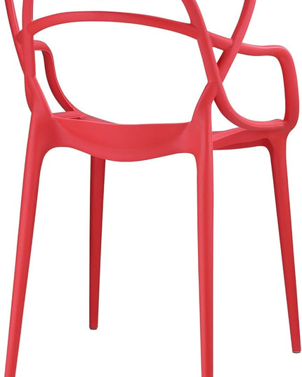 Modway Entangled Modern Molded Plastic Kitchen and Dining Room Arm Chair in Red - Fully Assembled - LeafyLoom