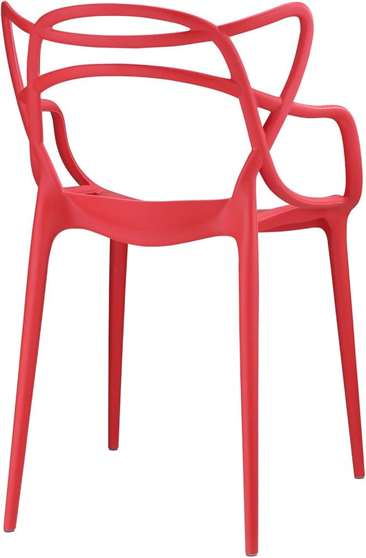 Modway Entangled Modern Molded Plastic Kitchen and Dining Room Arm Chair in Red - Fully Assembled - LeafyLoom