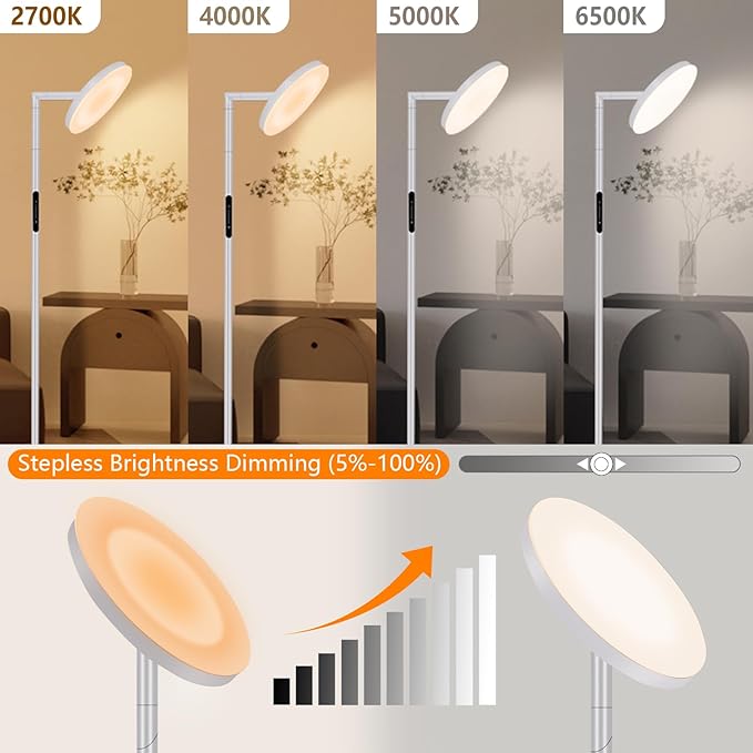 LED Floor Lamp for Living Room, 69" Tall Lamp with Remote & Touch Control Upgrade Lamp Pole Rotary 90° Dimmable Brightness 4 Color Tempera - LeafyLoom