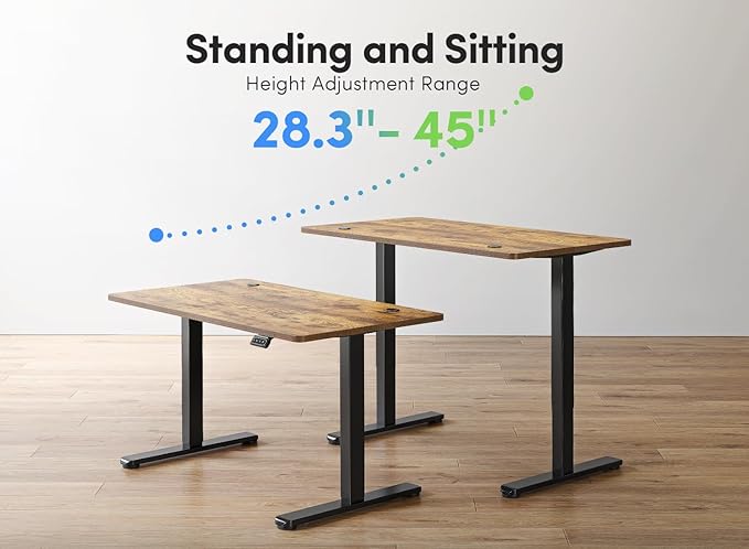 FEZIBO Electric Standing Desk, 60 x 24 Inches Height Adjustable Stand up Desk, Sit Stand Home Office Desk, Computer Desk, Rustic Brown - LeafyLoom