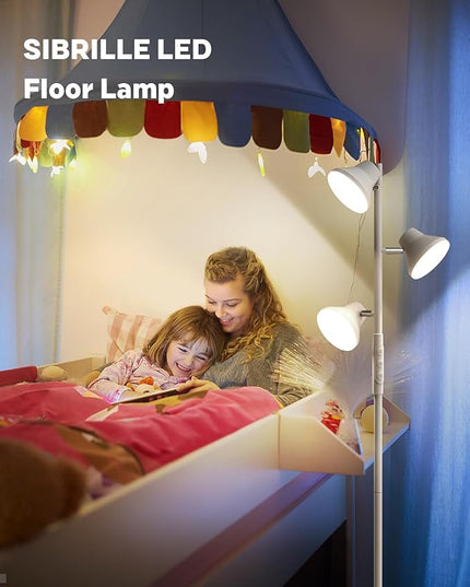 LED Tree Floor Lamp Silver, 36W Super Bright Standing Lamp with Remote Control, 4 Color Temperatures, 3 Rotatable LED Lights, Dimmable Floor Lamps for Living Room, Bedroom, Office - LeafyLoom