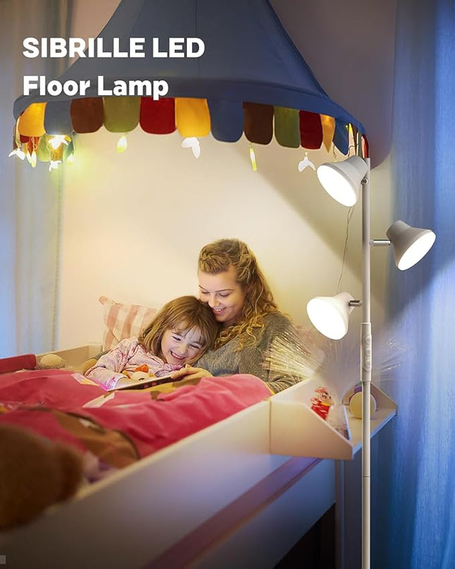 LED Tree Floor Lamp Silver, 36W Super Bright Standing Lamp with Remote Control, 4 Color Temperatures, 3 Rotatable LED Lights, Dimmable Floor Lamps for Living Room, Bedroom, Office - LeafyLoom