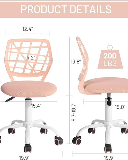 FurnitureR Kids Desk Chair, Small Office Chair Armless Adjsutable Swivel Task Chair with Soft Cushion for Study Kids Teens Child, Orange Rose - LeafyLoom