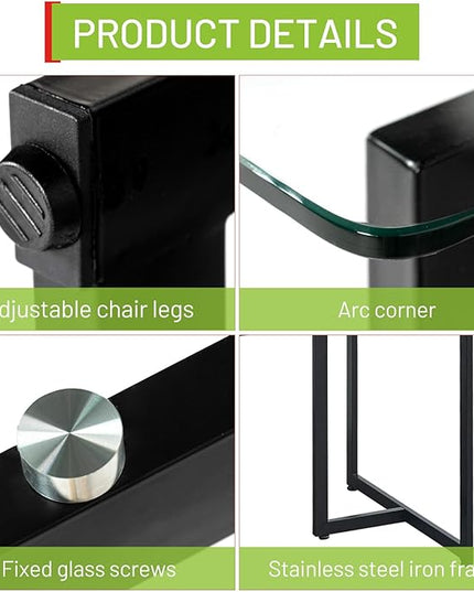 FurnitureR 47" Modern Rectangular Dining Table with Spacious Tempered Glass Tabletop & Black Legs Elegant for Home Kitchen Restaurant - LeafyLoom
