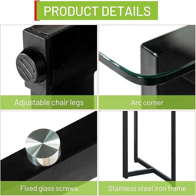 FurnitureR 47" Modern Rectangular Dining Table with Spacious Tempered Glass Tabletop & Black Legs Elegant for Home Kitchen Restaurant - LeafyLoom
