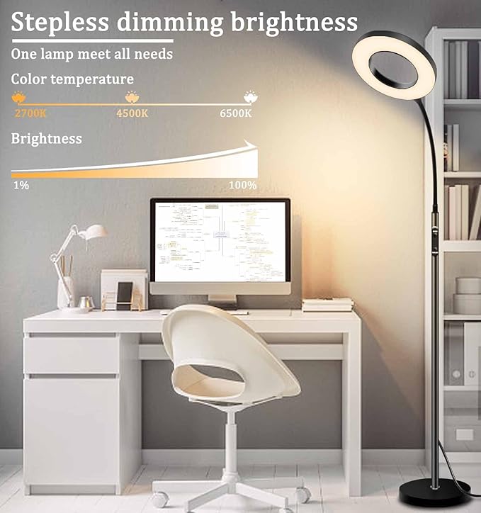 LED Floor Lamp,Tall Standing Floor Lamps for Living Room, Color Temperature & Brightness with Remote & Touch Control,Adjustable Gooseneck Reading Floor Lamp for Bedroom Office … - LeafyLoom