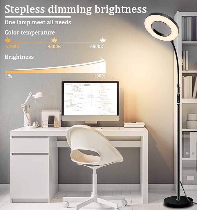 Sofa Standing lamp Floor lamp Side Reading Lamps 3-Color Tall Standing Pole Light with Remote for Live Stream Learning and Reading Living Room,Bed Room,Home Office - LeafyLoom