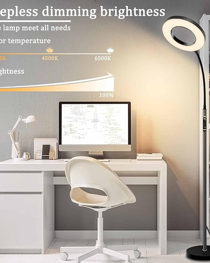 LED Reading Floor Lamp with Remote & Touch Control, Bright Adjustable Gooseneck Lamp for Living Room Bedroom Office, Eyelash Extensions tattooing Light,（Timer,2700K-6500K - LeafyLoom