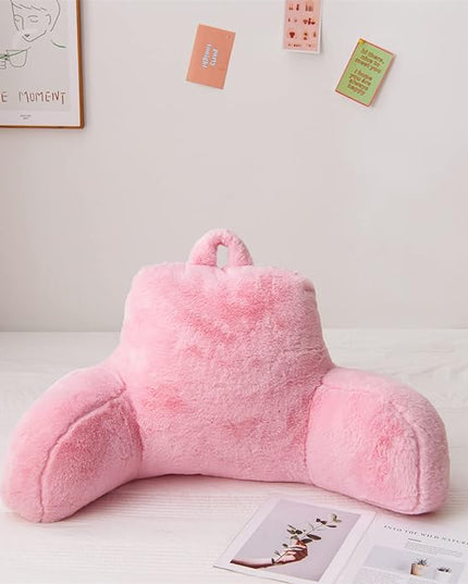 Aimuan Reading Pillow Bed Rest Pillow with Arms Rabbit Fur Cushion for Adults Teens Incline Rest Sitting up & Sleeping Snoring Pillow with Pregnancy Lumbar Back Support (Standard, Pink) - LeafyLoom