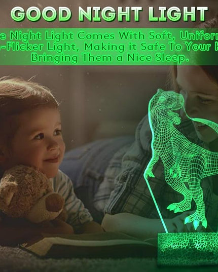 LETOUR Night Light for Kids Dinosaur 3D Night Light Porpoise Illusion Lamp with Remote Control 16 Color Changing Xmas Halloween Birthday Gift for Child Baby Boy (Remote - Ice Crack Base) - LeafyLoom