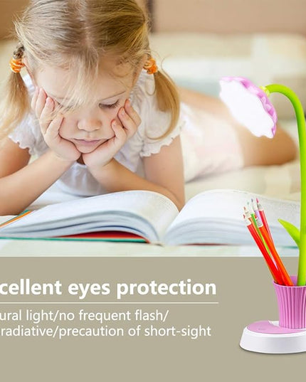 Desk Lamp for Kids Sunflower LED Charging Table Lamp Support Eye Protection Small Desk Folding for Reading,Study and Office, Adjustable Brightness - Pink - LeafyLoom