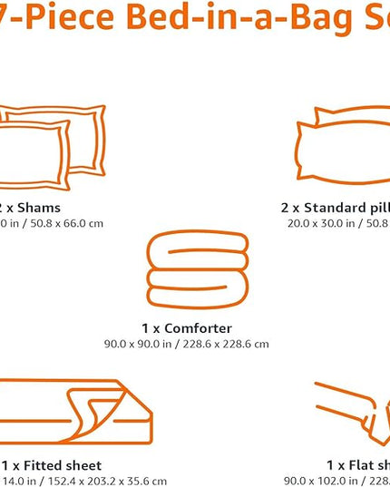 Amazon Basics Kid's Easy Care Microfiber Bed-in-a-Bag 7-Piece Bedding Set, Full/Queen, Purple Unicorns, Solid & Printed - LeafyLoom