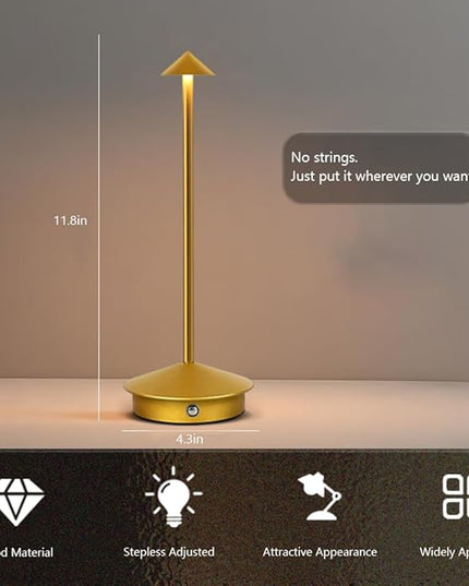 Portable LED Table Lamp with Touch Sensor, 3-Levels Brightness Metal Desk Lamp, 3 Color Touch Control Rechargeable Lamp, Night Light, Bedside Lamp,Dining Room Lamp (Gold) - LeafyLoom