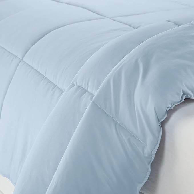 SERTA Simply Clean Ultra Soft Hypoallergenic Solid 3 Piece Comforter Set, King, Light Blue - LeafyLoom