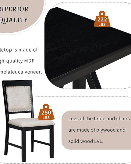 NicBex Dining Table Set for 4 Kitchen & Dining Room Tables 5-Piece Retro Dining Set, Rectangular Wooden Dining Table and 4 Upholstered Chairs for Dining Room and Kitchen, Black - LeafyLoom
