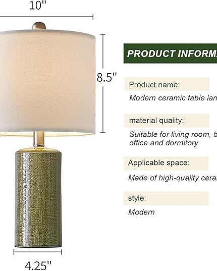 20.25" Small Table Lamps Set of 2 Modern Ceramic Lamps for Living Room Farmhouse Bedside Lamps Boho Lamps for Night Stands Green Bedroom Lamps Side Table Lamps End Table Lamps - LeafyLoom