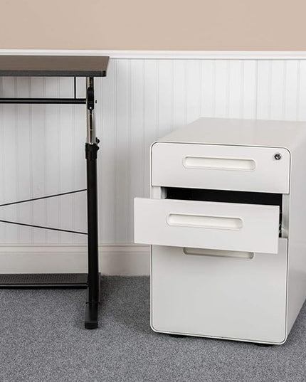 Flash Furniture Wren Ergonomic 3-Drawer Mobile Locking Filing Cabinet with Anti-Tilt Mechanism and Hanging Drawer for Legal & Letter Files, White - LeafyLoom