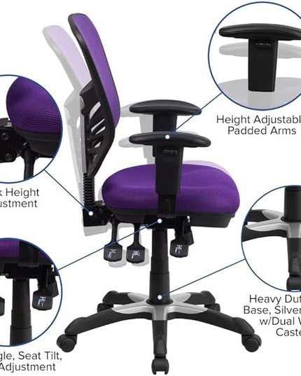 Flash Furniture Nicholas Mid-Back Swivel Office and Gaming Chair, Ergonomic Mesh Office Chair with Adjustable Lumbar Support and Height, Purple - LeafyLoom