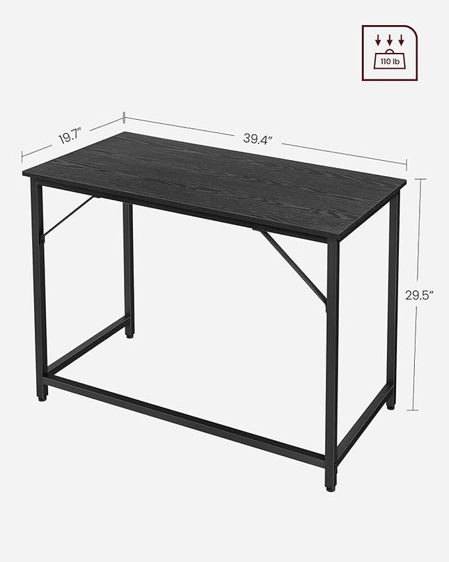 VASAGLE Computer Desk, Gaming Desk, Home Office Desk, for Small Spaces, 19.7 x 39.4 x 29.5 Inches, Industrial Style, Metal Frame, Black with Wood Grain ULWD041B56 - LeafyLoom