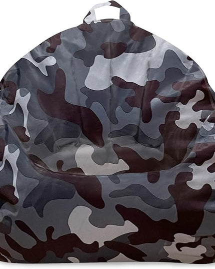 Posh Creations Structured Comfy Bean Bag Chair for Gaming, Reading and Watching TV, Malibu Lounge, Nylon - Camo Dark and Black Gray - LeafyLoom