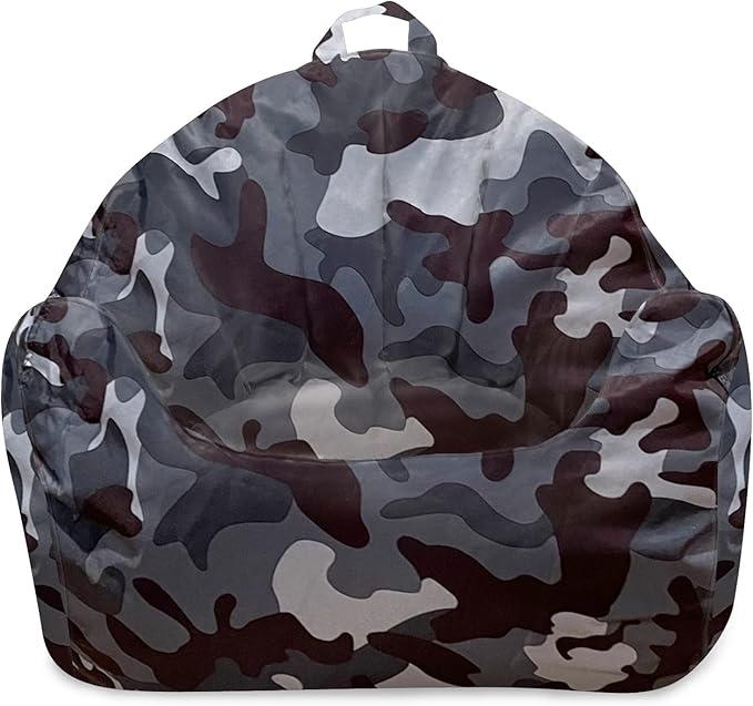 Posh Creations Structured Comfy Bean Bag Chair for Gaming, Reading and Watching TV, Malibu Lounge, Nylon - Camo Dark and Black Gray - LeafyLoom