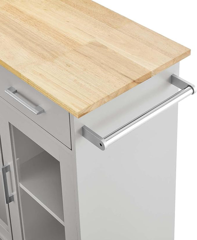 Modway Culinary Rolling Kitchen Cart with Storage in Light Gray Natural - 3 Tiers Kitchen Island on Wheels with Towel Bar, Functional as a Coffee Station, Bar Cabinet or Butcher Block Island - LeafyLoom