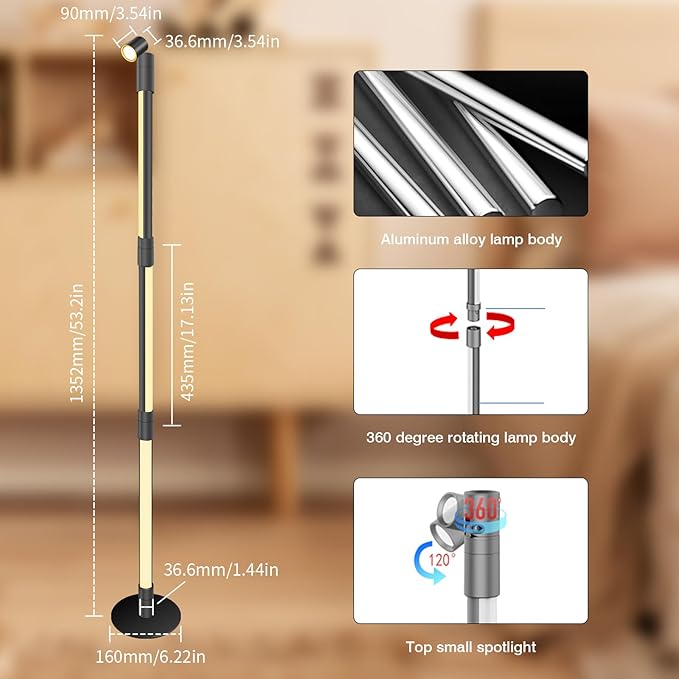 RGB Corner Floor Lamp, LED Color Floor Lamp Mood Lighting with Spotlight, Color Changing Through Music Sync,Timer, Remote, Voice and App Control, Corner Lamp DIY Mode for Play Room - LeafyLoom
