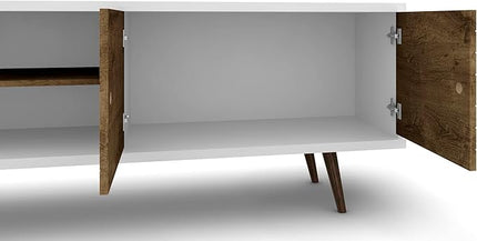 Manhattan Comfort Liberty Collection Mid Century Modern TV Stand With One Cabinet and Two Open Shelves With Splayed Legs, Wood/White, Medium, Model Number: 201AMC69 - LeafyLoom