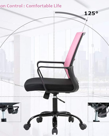 Desk Chair Mesh Office Chair Ergonomic Computer Chair Executive Lumbar Support Adjustable Stool Rolling Swivel Chair,Pink - LeafyLoom