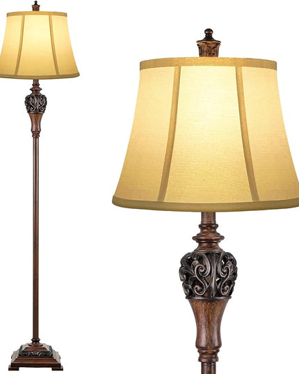 Vintage Floor Lamp for Living Room Traditional Farmhouse Tall Standing Lamp Mid-century Antique Bedroom Pole Lamp with White Fabric Shade Rustic Bright Lighting Elegant Reading Lamp Retro Home Decor - LeafyLoom
