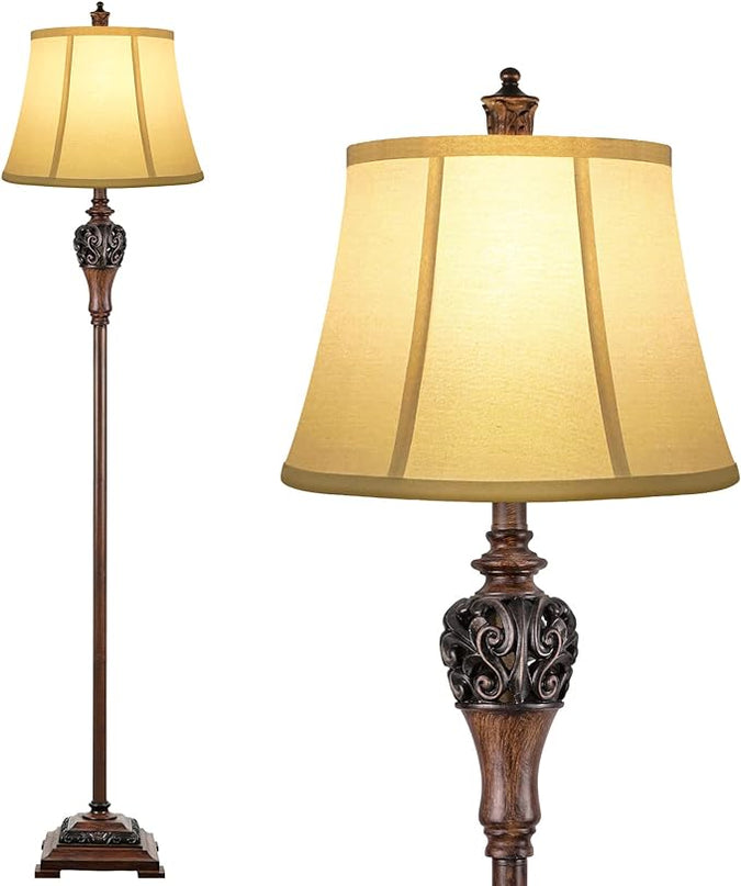 Vintage Floor Lamp for Living Room Traditional Farmhouse Tall Standing Lamp Mid-century Antique Bedroom Pole Lamp with White Fabric Shade Rustic Bright Lighting Elegant Reading Lamp Retro Home Decor - LeafyLoom