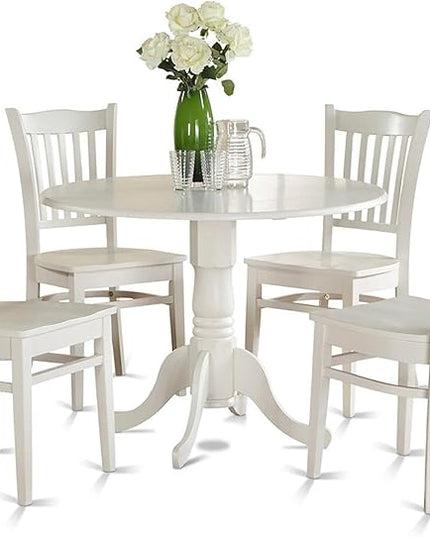 East West Furniture Dublin 5 Piece Kitchen Set Includes a Round Room Table with Dropleaf and 4 Dining Chairs, 42x42 Inch, Linen White - LeafyLoom