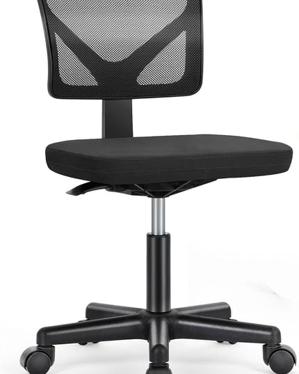 Sweetcrispy Armless Desk Chair - Small Home Office Chair with Wheels, Mesh Low Back Task Chair with Lumbar Support and Wheels, Adjustable Height 360° Rolling Swivel Computer Chair without Arm, Black - LeafyLoom