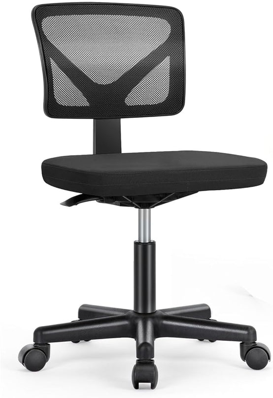 Sweetcrispy Armless Desk Chair - Small Home Office Chair with Wheels, Mesh Low Back Task Chair with Lumbar Support and Wheels, Adjustable Height 360° Rolling Swivel Computer Chair without Arm, Black - LeafyLoom