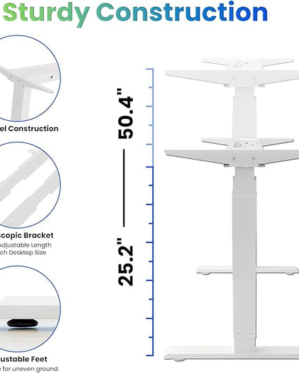 Standing Desk Frame Dual Motor- 3 Tier Standing Desk Legs, Adjustable Desk Frame, Sit Stand Desk Frame，White Frame - LeafyLoom